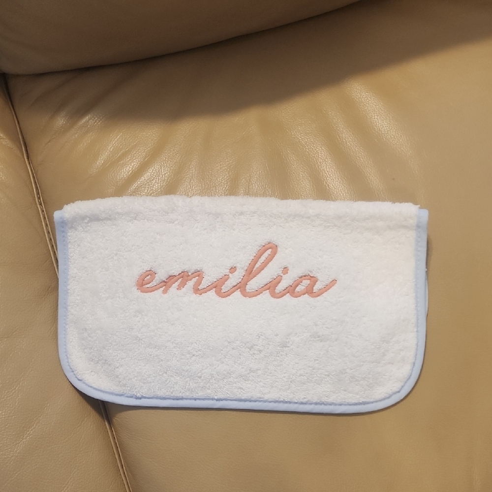 Monogramed White Wash Cloth with Pink Embroidery